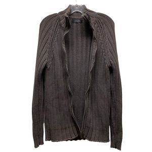 ZARA Man Basic Ribbed Cable Knit Full Zip Mock Neck Cardigan Sweater Gray XL